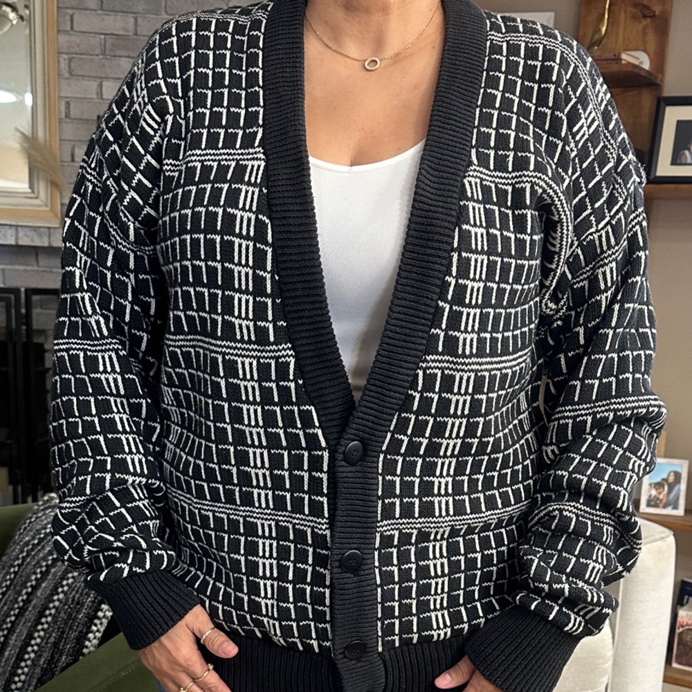 Chic Black and White Unisex Cardigan
